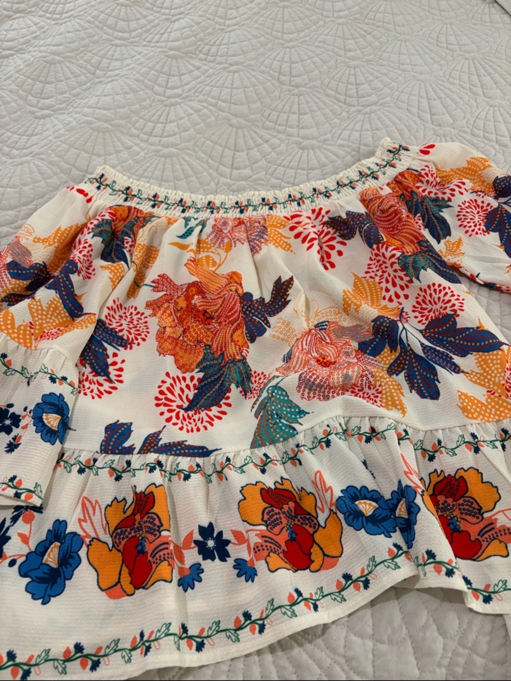 Flying Tomato-Woman' Floral Off-Shoulder Dress Top - White with Multicolor Print - Picture 3 of 4